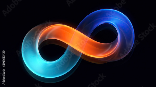 Abstract Infinity Symbol Loop in Vibrant Neon Gradient Colors on Black Background