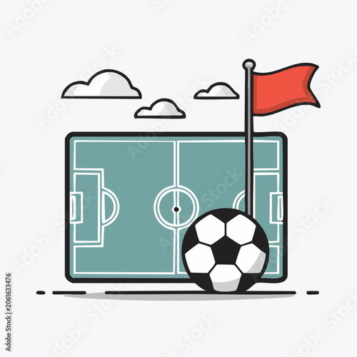 Soccer Field with Ball and Flag Illustration