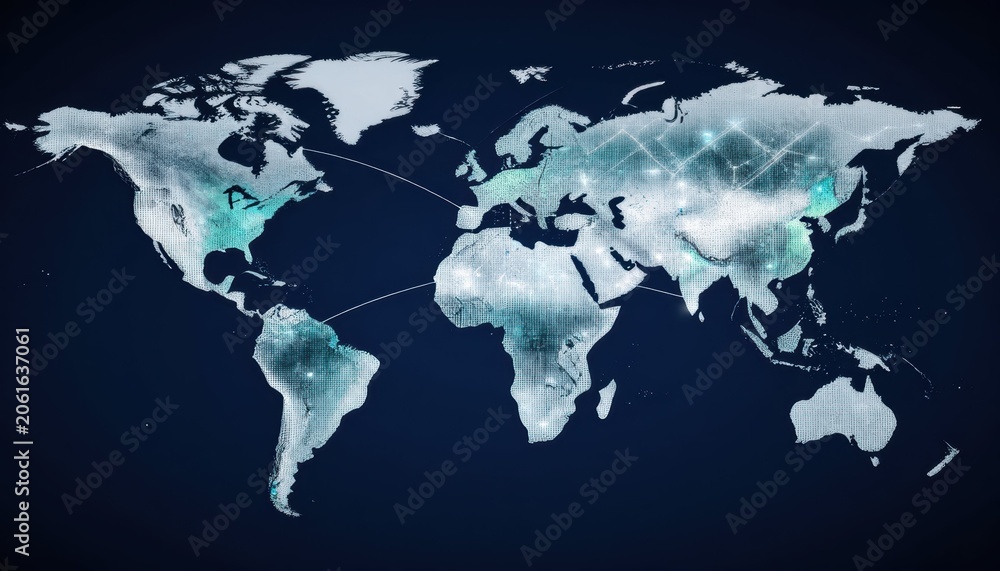 Fototapeta premium Global connectivity visualizing data flow across world map digital environment infographic perspective