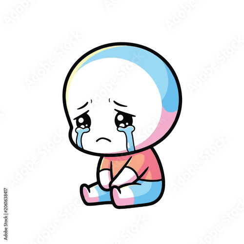 Photos Sad crying cartoon baby with tears.