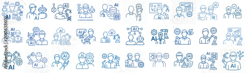 line art vector icon AI Robotics Engineer blue stroke