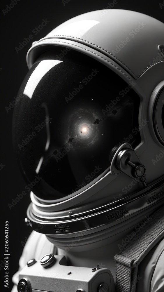 Fototapeta premium Photo of an astronaut's helmet in black and white