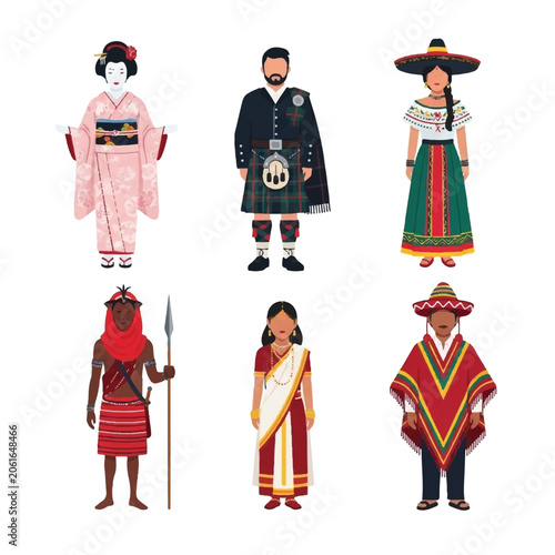 Traditional dressed people from around world.