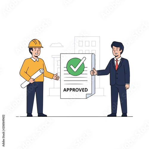 Two businessmen with approved document.