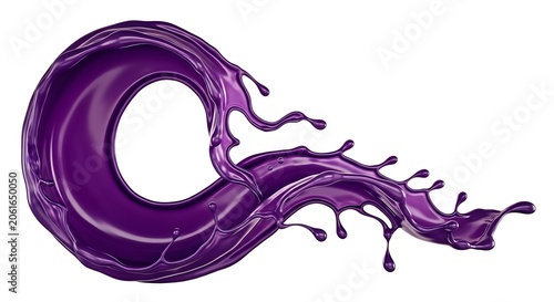 Dynamic purple liquid splash forming a circular swirl isolated on white