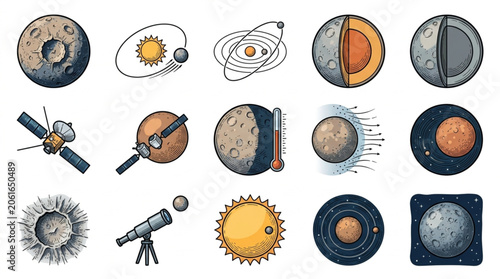 Slika na platnu Collection of Celestial Bodies and Space Exploration Tools.