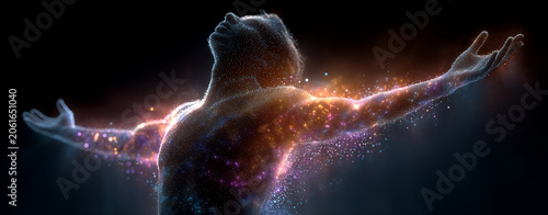 Abstract human energy field with colorful rainbow light waves