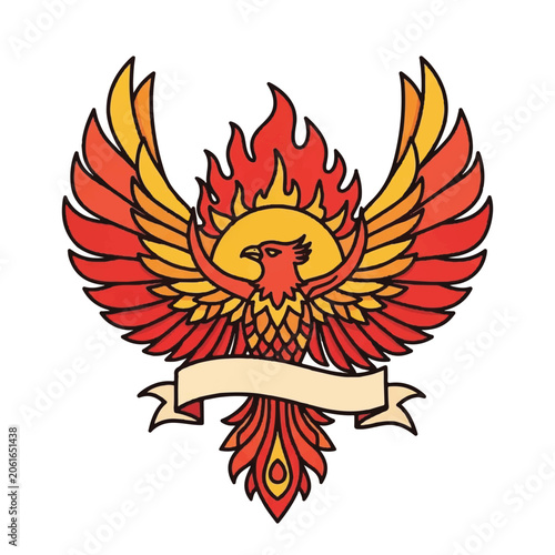 Vibrant Phoenix Bird with Flames.