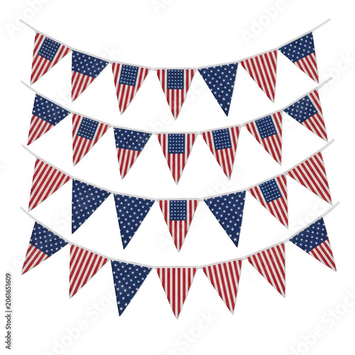 Colorful triangular paper flags hanging in a row for celebration