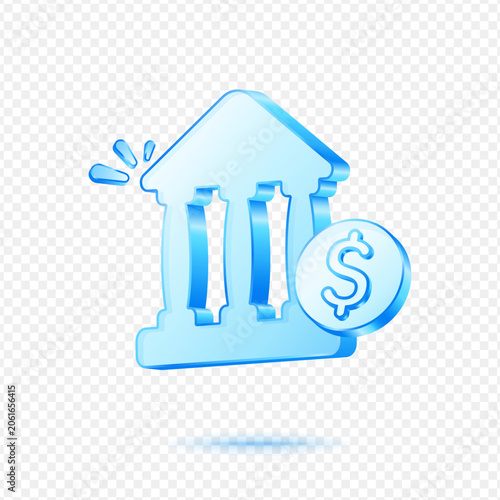 Bank Dollar Coin Finance, 3D Blue Glossy Banking Icon