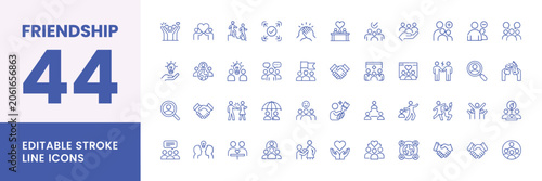 Konstfotografi friendship line icons editable stroke vector set