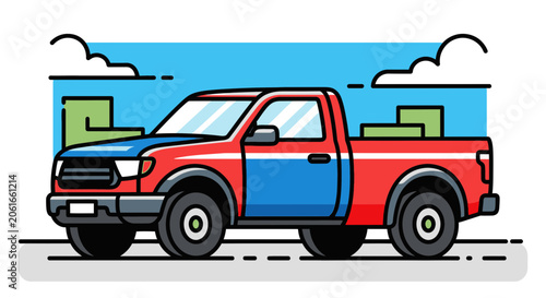 Red Pickup Truck Vector Illustration