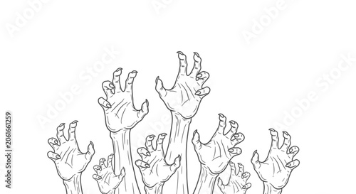 Scary Zombie Hands Reaching Out Line Art
