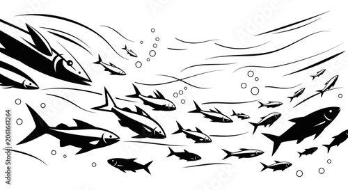 School of Fish Silhouette Illustration