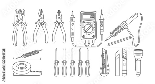 Set of Hand Tools for Electrical Work and Repair