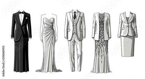 Set of Formal Wear for Men and Women Illustrations