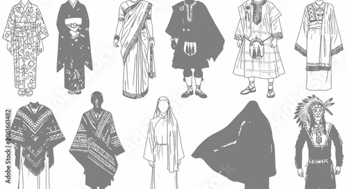 Set of Traditional Ethnic Clothing Illustrations