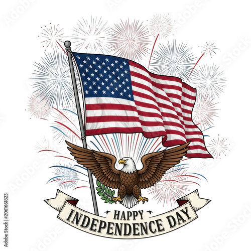 Independence day usa patriotic eagle with american flag in splatter style