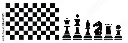 Fényképezés Chess Pieces Icon Vector minimal black chess figures in two distinct styles with