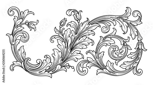 Canvastavla Abstract floral decorative vector design with vintage leaves, swirls, and orname