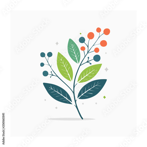Flat design plant with berries and leaves