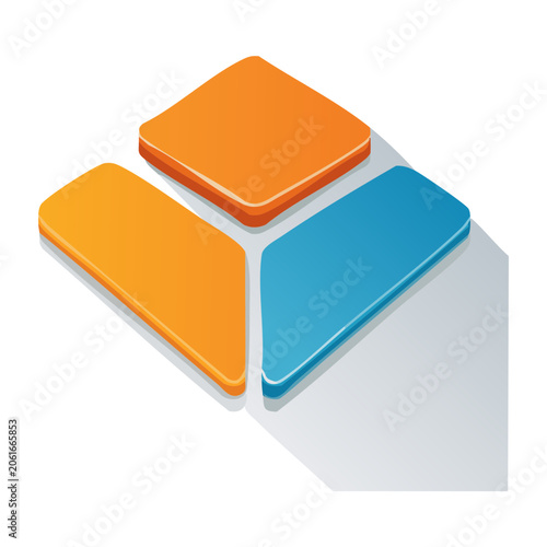 Isometric Stacked Geometric Shapes in Orange and Blue