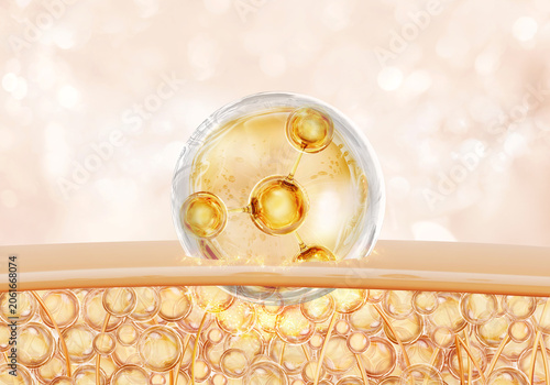 Obraz w ramie gold bubble molecule on layer skin