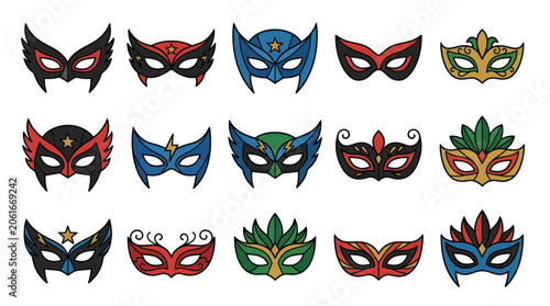 Bild auf Leinwand Collection of Colorful Superhero Masks, Masquerade, Party Accessories