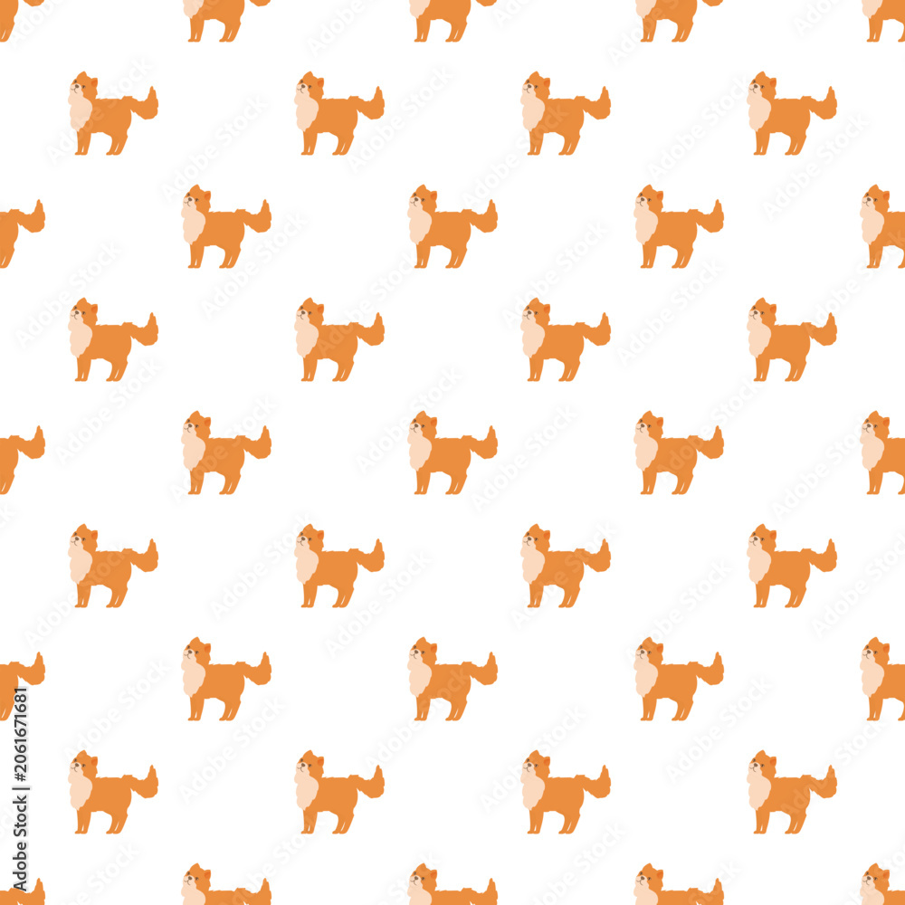 Fototapeta premium Ginger fluffy dog standing illustration creating a playful seamless animal pattern
