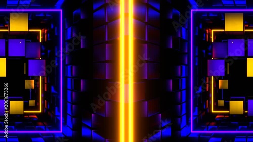 Gold and Purple Cubic Entity Move Through Kaleidoscope Background VJ Loop in 4K