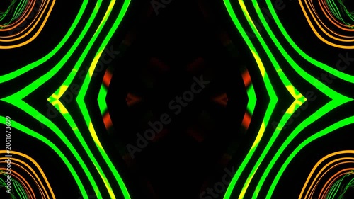 Green and Orange Ribbon Waves Kaleidoscope Background VJ Loop in 4K