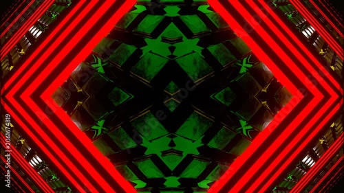 Red and Green and Yellow Rotating Glowing Screen Kaleidoscope Background VJ Loop in 4K