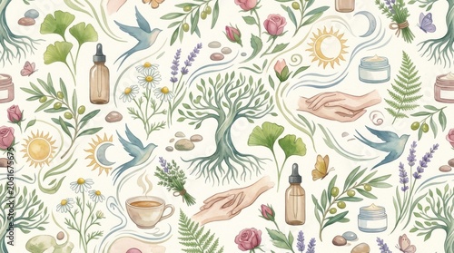 Nature-inspired wellness patterns artistic design home decor vibrant color palette abstract viewpoint