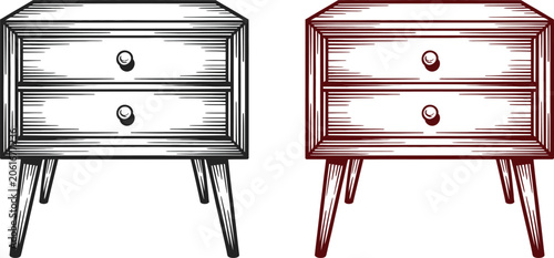 Foto Mid century modern nightstand, retro furniture, vector illustration, nightstand