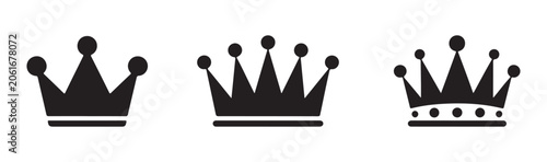 Fotografie Three black crowns vector icon set, royal crowns with different shapes isolated on transparent background