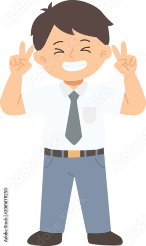flat illustration of high school boy with pose
