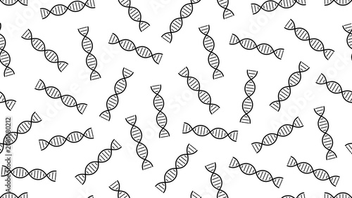 Seamless vector pattern of widespread DNA strands on transparent background for genetics, genome research, biotechnology, medical science visuals, and modern scientific graphic design resources.