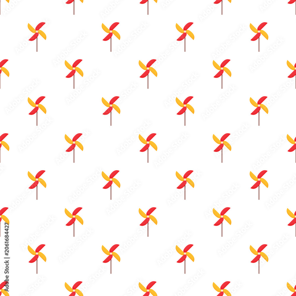 Fototapeta premium Seamless pattern featuring red and yellow pinwheels on a white background