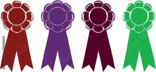 Obraz na płótnie Colorful textured award rosette ribbon set featuring blank prize badges for winners success and competition recognition designs