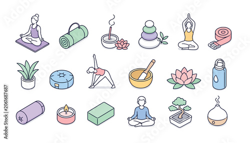 Foto Yoga Meditation Spiritual Icons Set.