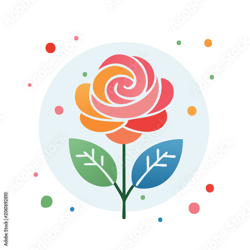 Colorful flat design rose flower illustration