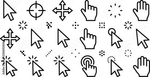 фотографія Computer mouse cursor pointer clicking hand click and arrow movement line art ve