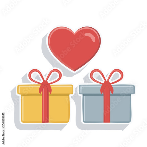 Flat design gift boxes with heart and ribbons