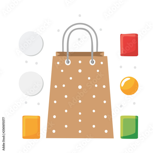 Flat design shopping bag with gift boxes and shapes