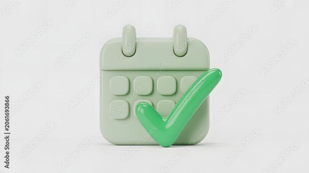 Obraz premium Green calendar icon with checkmark on white background for planning and organization