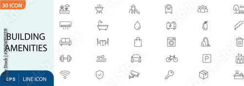 Foto Building amenities icon set modern line icons for property real estate