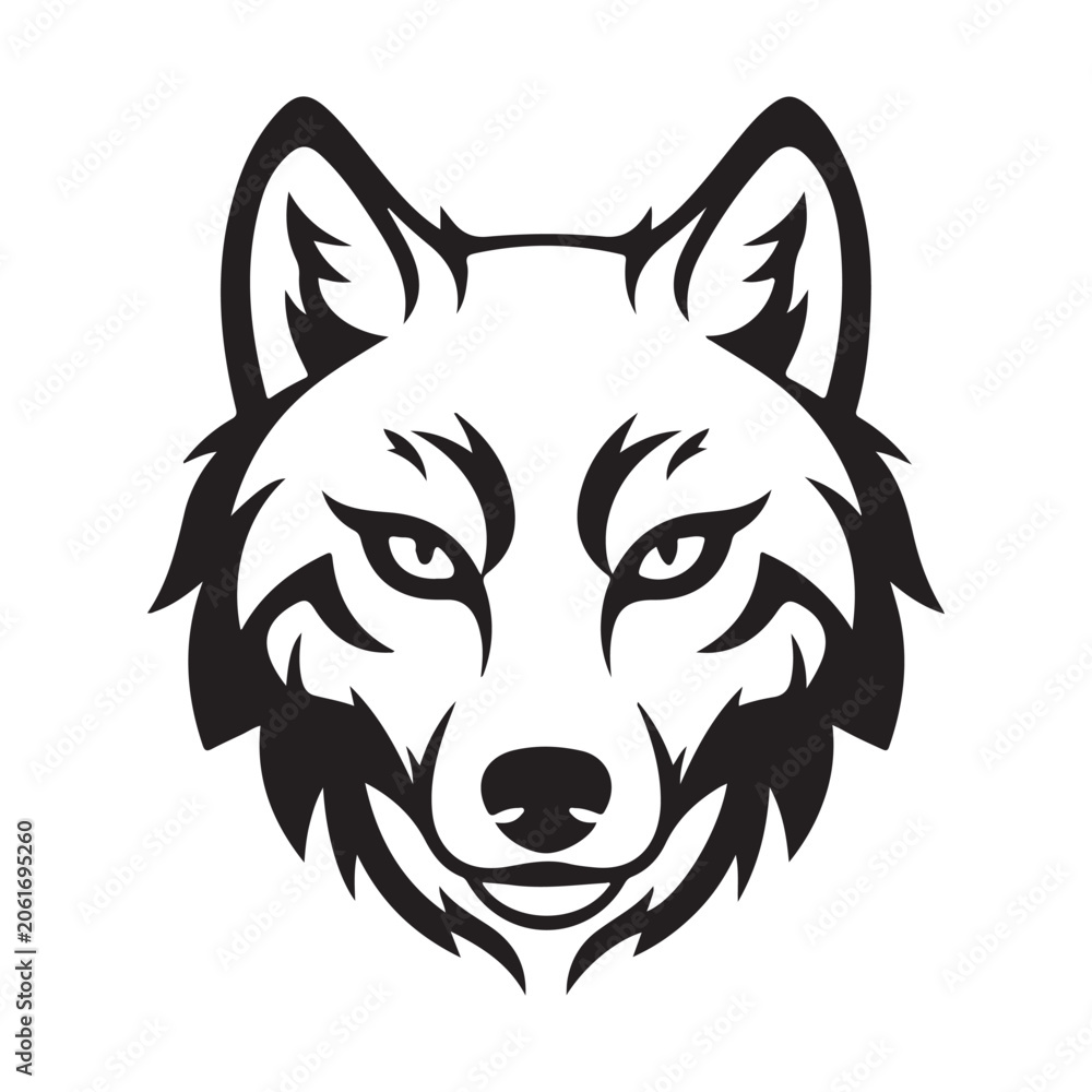 Fototapeta premium Wolf head vector illustration with bold black lines for mascot logo and tribal tattoo design