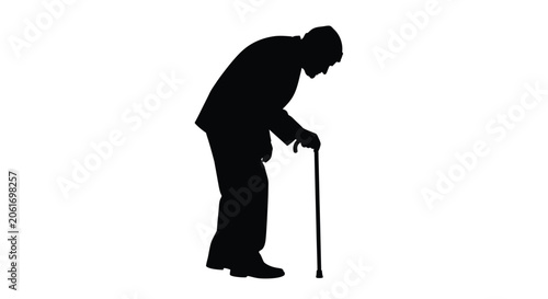 Tableau sur toile Elderly man with walking cane black silhouette