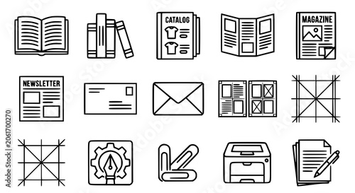 Foto Minimal Publishing and Book Outline Icons Vector Collection for Print and Editor