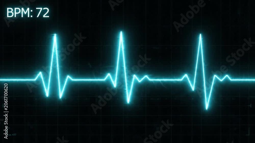 Glowing cyan heartbeat pulse line on black background medical